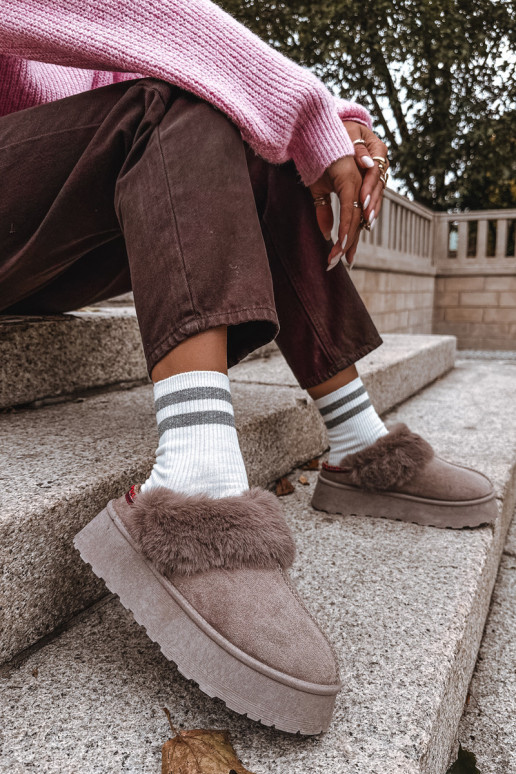 Naistel lumesaad platvormiga ja karusnahaga tikandiga beežid Querina