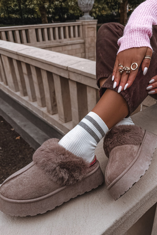 Naistel lumesaad platvormiga ja karusnahaga tikandiga beežid Querina