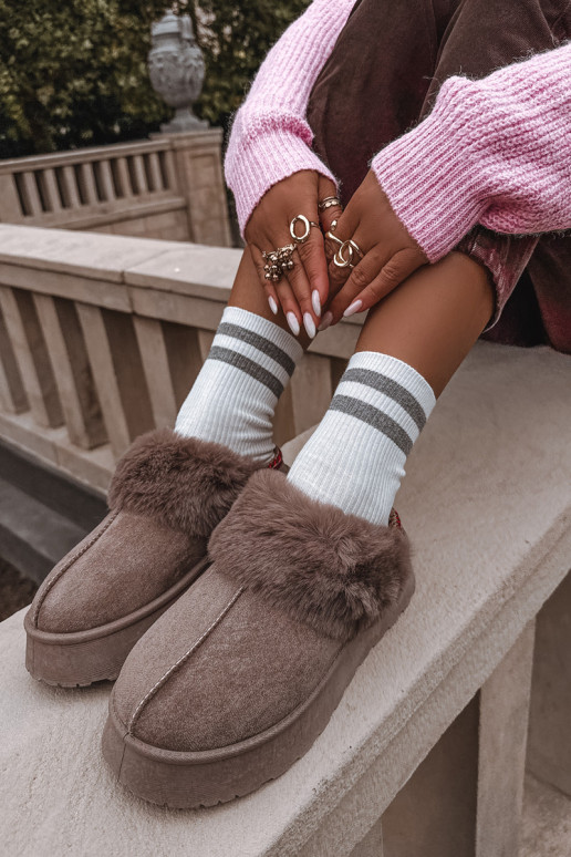 Naistel lumesaad platvormiga ja karusnahaga tikandiga beežid Querina