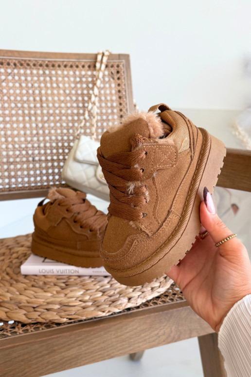 Pruna värv soe laste spordijalatsid karusnahaga Mireen