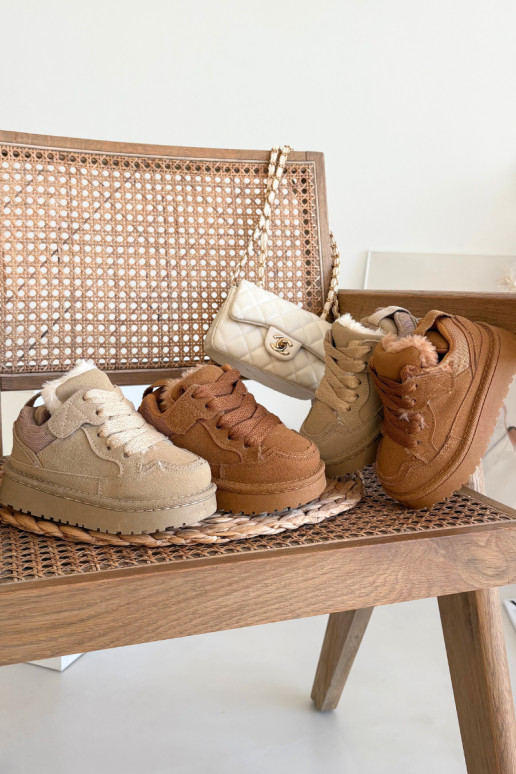 Pruna värv soe laste spordijalatsid karusnahaga Mireen