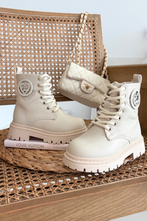 Laste sooja voodriga saapad karvakesega sees ja LOVE ornamentidega, liivavärvi, Rosaira