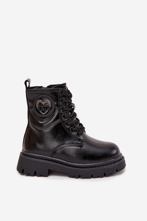 Laste sooja voodriga saapad karvakesega sees ja LOVE ornamentidega, musta värvi, Rosaira