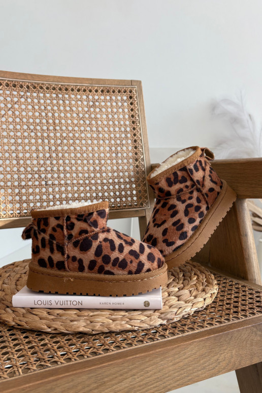 Pruna värv soe laste/noorte lume saapad karusnahaga ja leopardimustriga Mireya