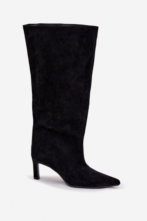 naiste pika säärega saapad Z u  kõrge jämeda kontsaga Must Phelin