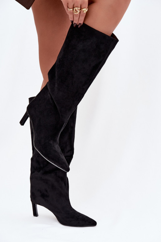 naiste pika säärega saapad Z u  kõrge jämeda kontsaga Must Phelin