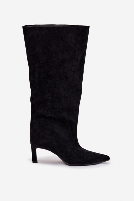 naiste pika säärega saapad Z u  kõrge jämeda kontsaga Must Phelin