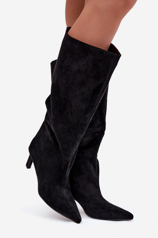 naiste pika säärega saapad Z u  kõrge jämeda kontsaga Must Phelin