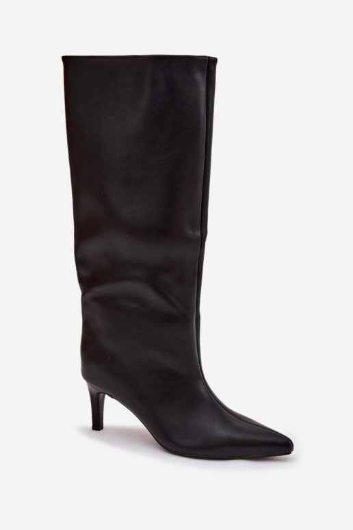 naiste pika säärega saapad  kõrge jämeda kontsaga  Must Olyvia