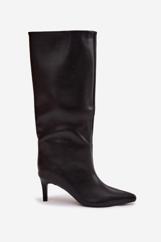 naiste pika säärega saapad  kõrge jämeda kontsaga  Must Olyvia