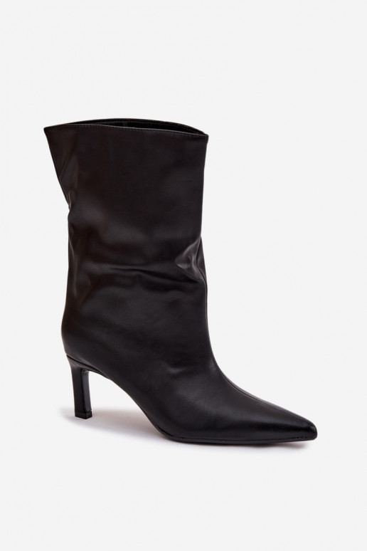  Naiste poolsaapad kõrge jämeda kontsaga eko-nahast Must Norell