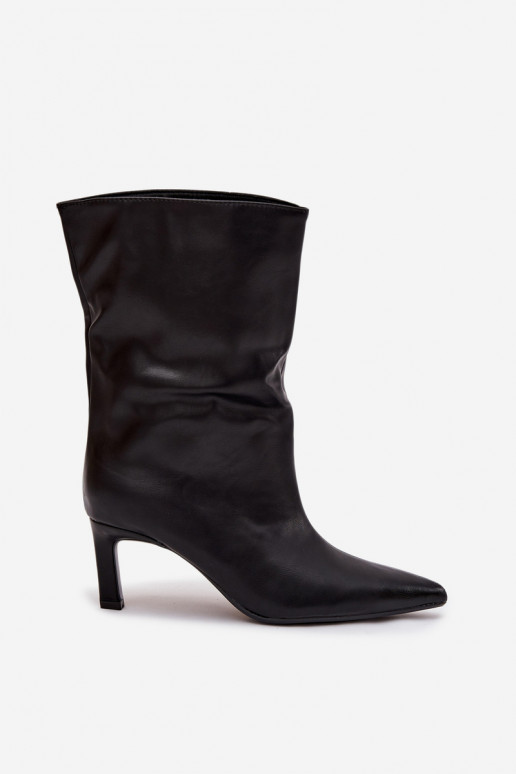  Naiste poolsaapad kõrge jämeda kontsaga eko-nahast Must Norell