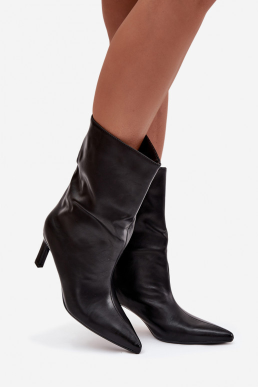  Naiste poolsaapad kõrge jämeda kontsaga eko-nahast Must Norell