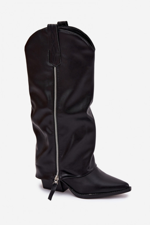 pika säärega saapad  kõrge jämeda kontsaga eko-nahast Must Palira