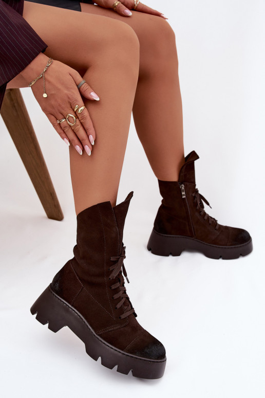 saapad  Z Naturalnego Zamszu Zazoo 976 Czekoladowe