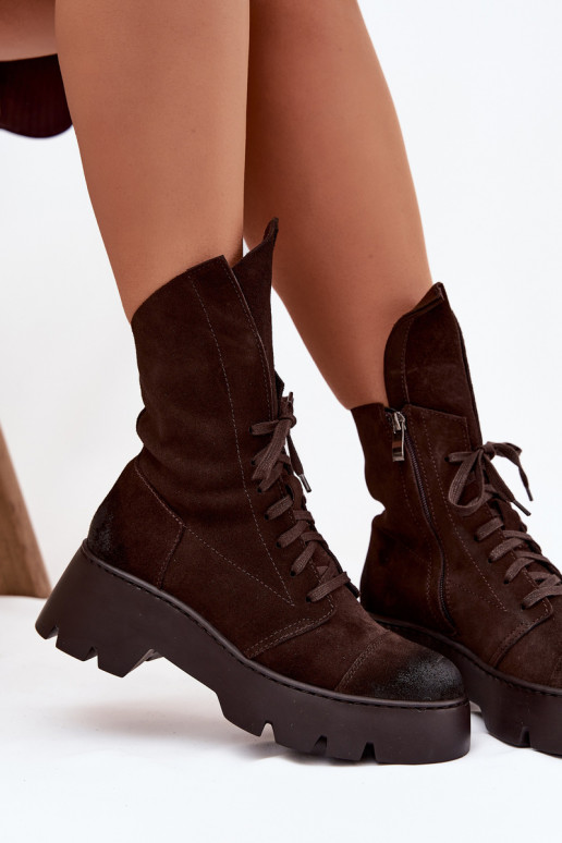 saapad  Z Naturalnego Zamszu Zazoo 976 Czekoladowe