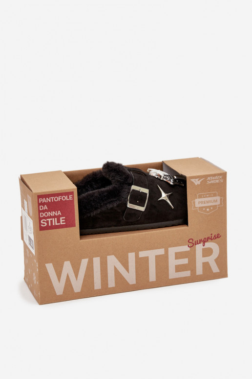 Naistelised sussid ilusate detailide ja klambritega, soojustatud karvaga seest, mustad "Thalora"