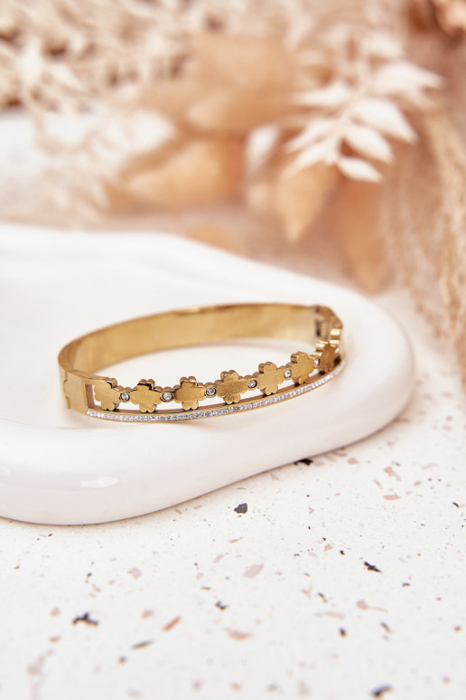 Käevõru roostevabast terasest Ozdobiona Cyrkoniami Kuldset värvi