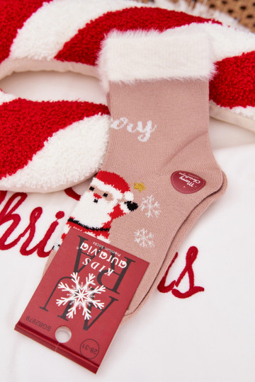 Jõulusokid Laste jalanõud karusnahaga I Santa Clausem Wełna  beeži värvi 2