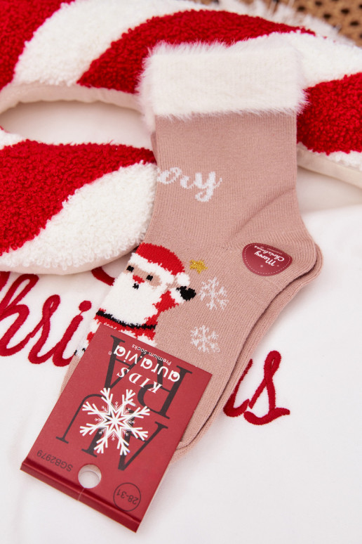 Jõulusokid Laste jalanõud karusnahaga I Santa Clausem Wełna  beeži värvi