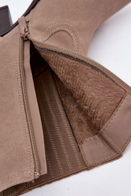 seemisnakhsed kauboistiilis saapad  kõrge jämeda kontsaga voodriga beeži värvi Dylira