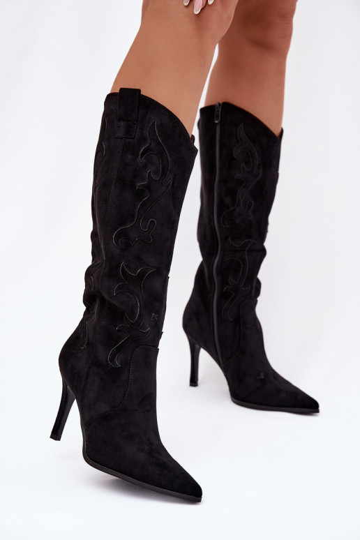 naiste pika säärega saapad kõrge jämeda kontsaga  Z u Must Belonia