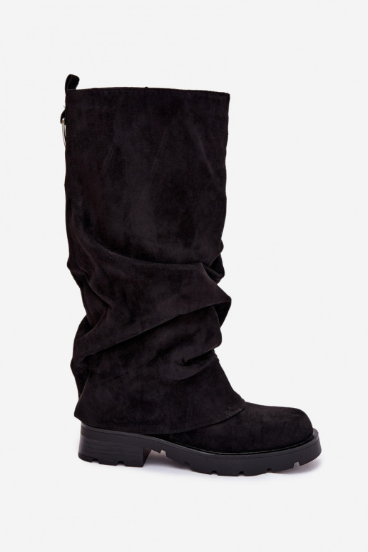 Naiste pika säärega saapad  kortsus tallaga Must Ilvessa