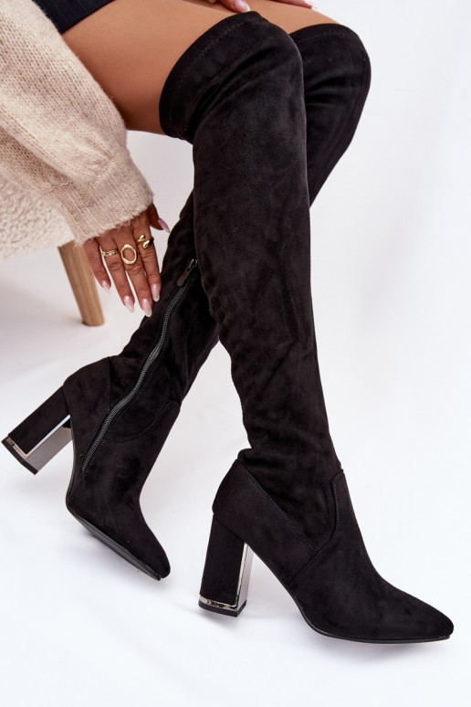 naiste pika säärega saapad owe  kõrge jämeda kontsaga Must Thamine