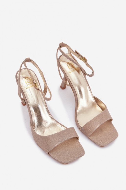 Naistesandaalid kõrge jämeda kontsaga Läikivad Kuldset värvi Brisora
