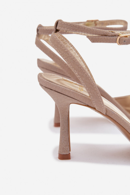 Naistesandaalid kõrge jämeda kontsaga Läikivad Kuldset värvi Brisora