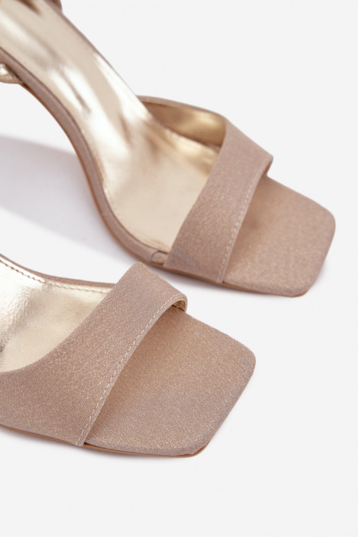 Naistesandaalid kõrge jämeda kontsaga Läikivad Kuldset värvi Brisora