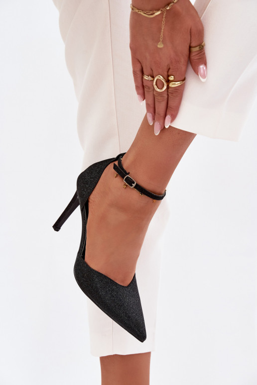 Läikivad kõrge kontsaga kingad rihmadega Must Joranne