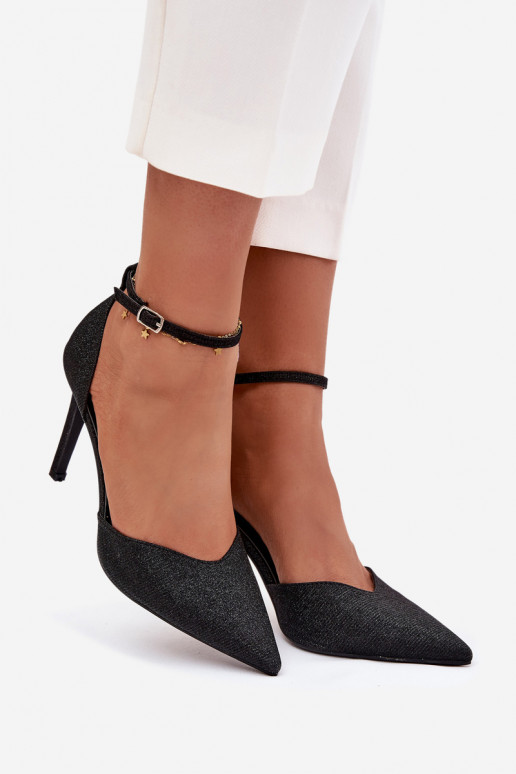 Läikivad kõrge kontsaga kingad rihmadega Must Joranne