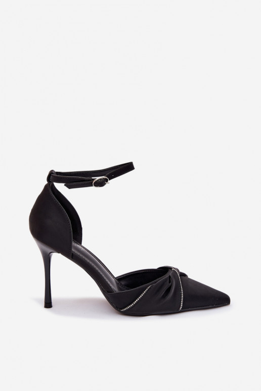 kõrge kontsaga säravate kristallidega Must Katlina