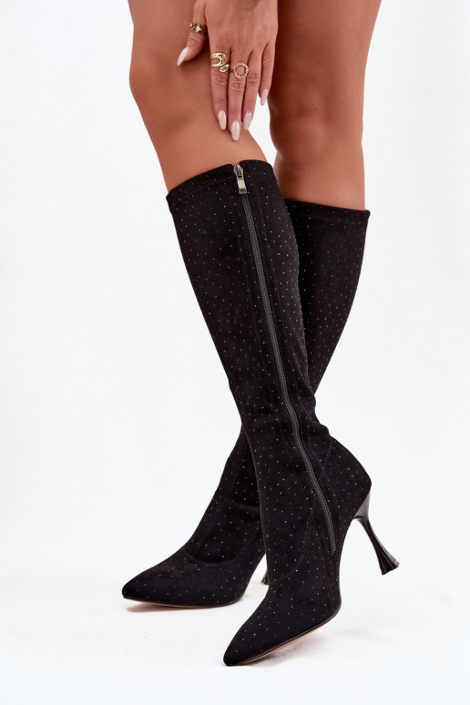 D&A JC52-883 mustad naiste kõrged saapad peenikeste kontsade ja kaunistustega