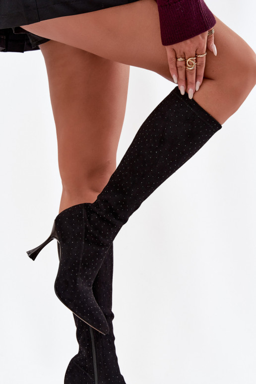 D&A JC52-883 mustad naiste kõrged saapad peenikeste kontsade ja kaunistustega