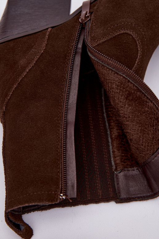 Šokolaadi värvi sametised kauboistiilis naiste saapad kontsadega, soojustatud Dylira