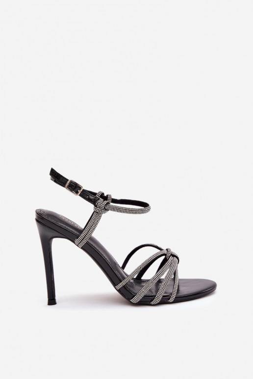 Naistesandaalid kõrge jämeda kontsaga Triipudega  Must Tanelle