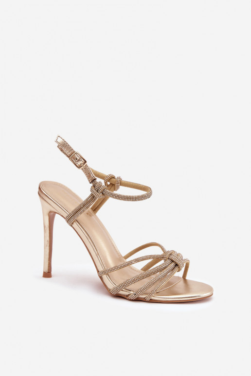 Naistesandaalid kõrge jämeda kontsaga Triipudega  Kuldset värvi Tanelle