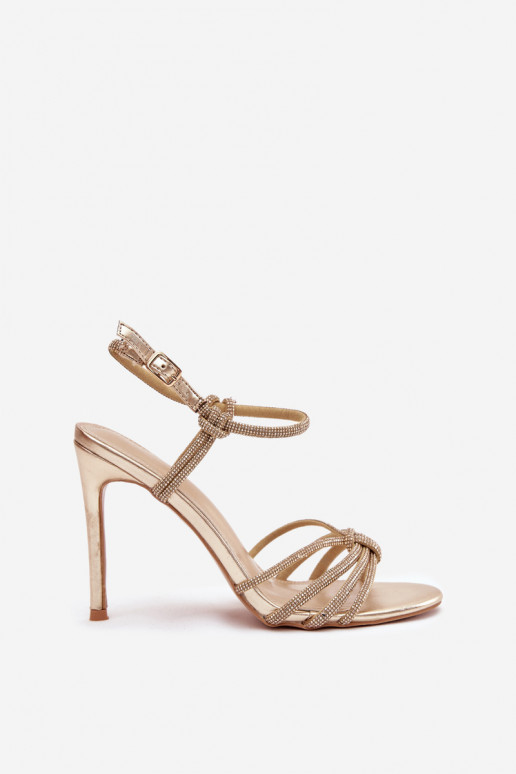 Naistesandaalid kõrge jämeda kontsaga Triipudega  Kuldset värvi Tanelle