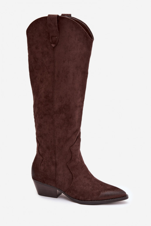 owe pika säärega saapad   kõrge jämeda kontsaga Czekoladowe Jenaya