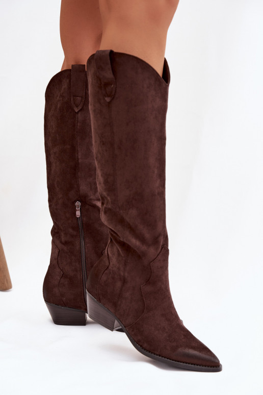 owe pika säärega saapad   kõrge jämeda kontsaga Czekoladowe Jenaya