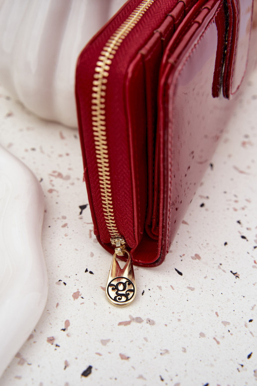 Läikiv naiste rahakott kuldsete detailidega punase värviga Evlinne