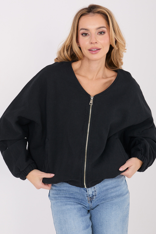 Sinine kapuutsiga must kampsun