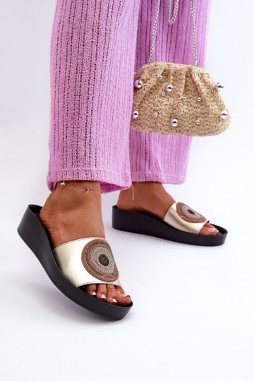 Plätud naturaalsest nahast  kaunistustega S.Barski KV27-019 Kuldset värvi 2