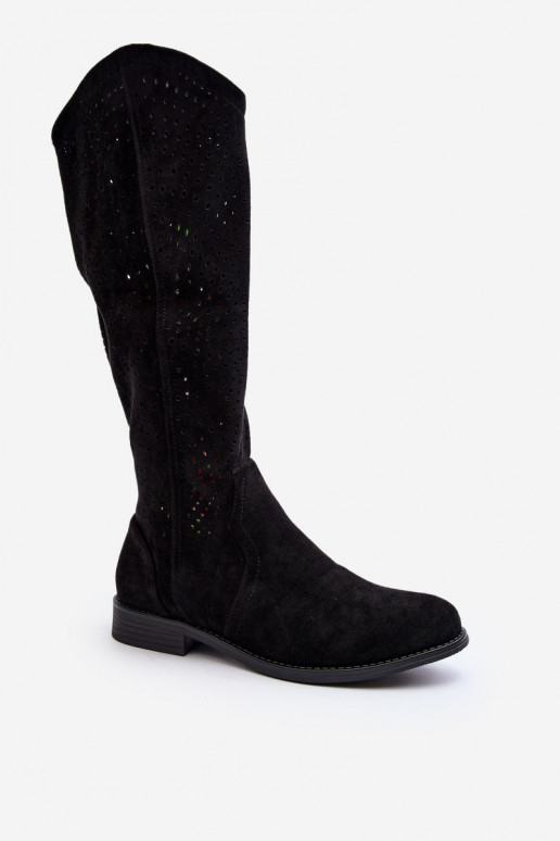 S.Barski HY66-150  pika säärega saapad laiade nööridega Must