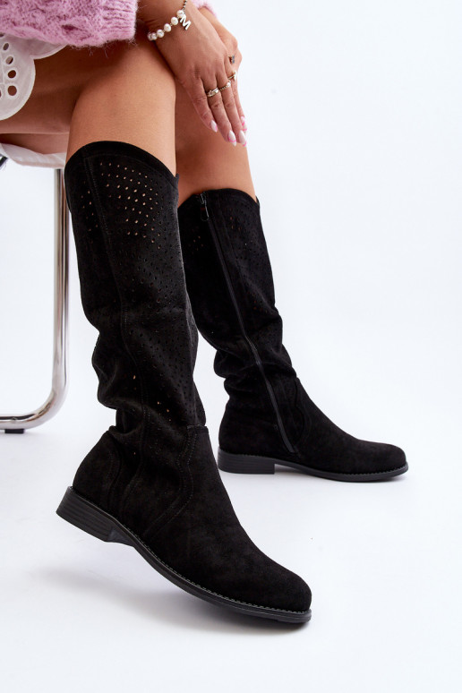 S.Barski HY66-150  pika säärega saapad laiade nööridega Must