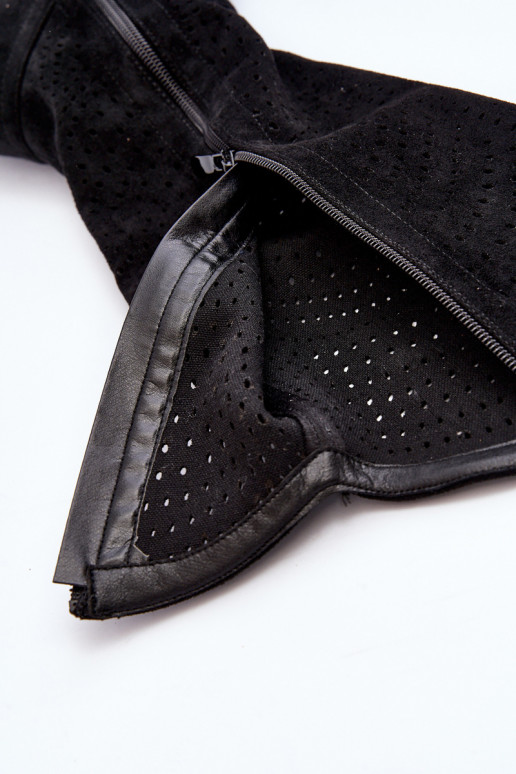 S.Barski HY66-150  pika säärega saapad laiade nööridega Must