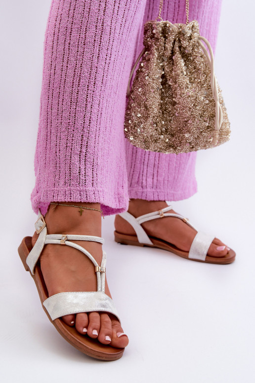  Madalad sandaalid Triipudega S.Barski KV27-010 Valget-Hõbedat värvi