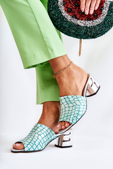 Plätud naturaalsest nahast   kõrge jämeda kontsaga rohelist värvi Perry 2